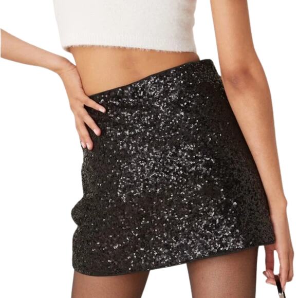Abercrombie & Fitch High Rise Sequin Skort Black Mini Skirt Size XL - Picture 3 of 9